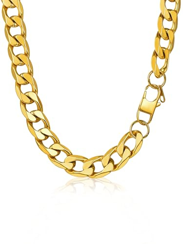 PROSTEEL Mens Curb Chain Necklace, 13mm-18k Gold Plated, Length: 46 Centimeters (18 inch)