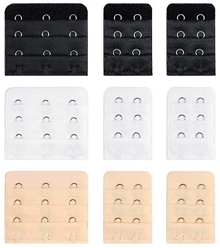 IKR 9Pcs Bra Extender Set of 3 Hooks and 2 Hooks Soft and Comfortable Women Bra Extensions-Black White and Beige