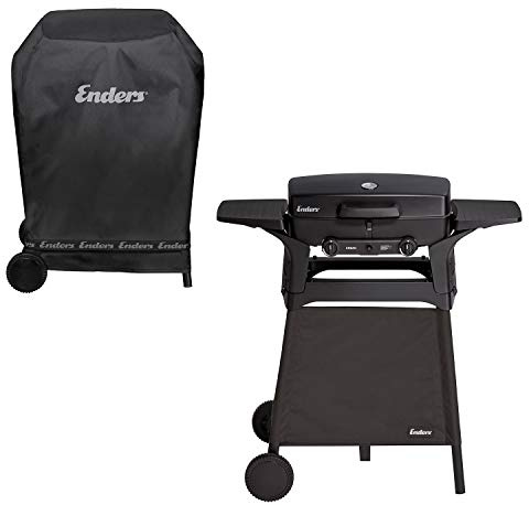 Enders Gasgrill URBAN Trolley - Bundle mit Wetterschutzhülle- 2 Edelstahl-Brenner stufenlos, Mobiler Kompaktgrill, fahrbares Untergestell, Seitenablagen, Schwarz