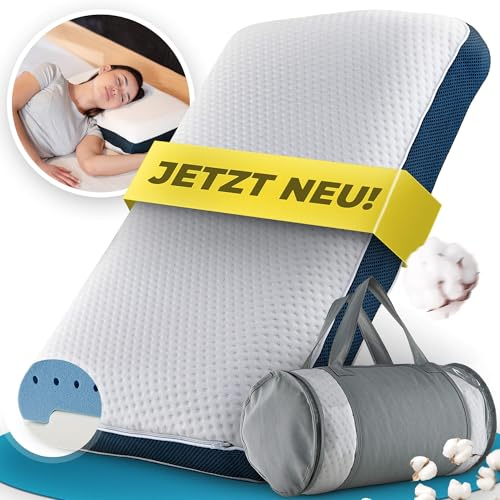 Alfa Sleep Orthopädisches Kissen [The Flow Pillow] Ergonomisches Kopfkissen gegen Nackenschmerzen aus Memory Foam - Wendekissen 2in1, nackenstützkissen für Seitenschläferkissen & Rückenschläferkissen