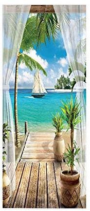 Pegatina De Puerta 3d Con Vista Al Mar Mural Autoadhesivo DecoracióN Del Hogar Pegatinas De Pared Dormitorio Sala De Estar Cartel ExtraíBle Pegatinas ArtíSticas-Los 77x200cm