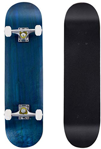 GYMAX Skateboard en Bois d'Érable à 7 Couches, Planche à roulettes avec Roues Durables et Résistantes à l'usure, Idéal pour Enfants, Adolescents et Adultes, Charge Max 50 KG, 79 x 20 CM (Bleu)
