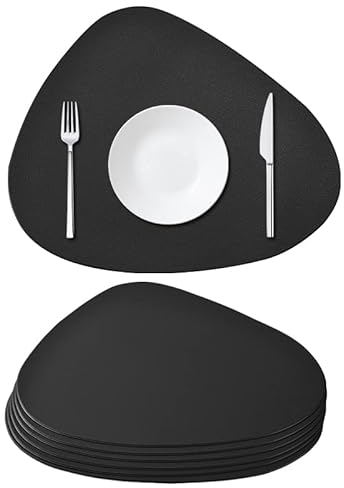 elagel Tischsets Abwaschbar, 6er Set Platzsets Abwischbar Schwarz Rund Oval, rutschfest Wasserdicht Wassertropfen Platzdeckchen Leder Kunstleder Tischset Lederoptik Platzset - 40.5×33cm