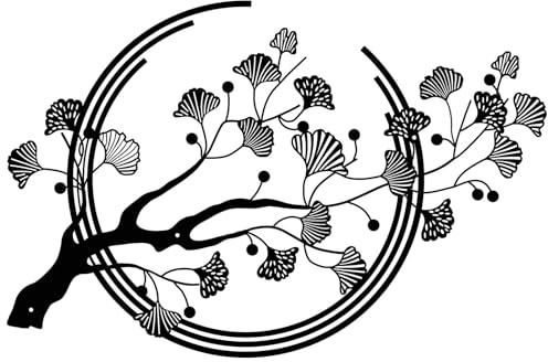 ESTART Große Ginkgo-Blätter Metall-Wandkunst, schwarze Wanddekoration ist geeignet für Wohnzimmer Schlafzimmer Arbeitszimmer Büro (Schwarz)