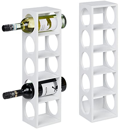 Relaxdays Weinregal für 5 Flaschen, 2er Set, Weinständer Bambus, HxBxT: 53 x 14 x 12 cm, Weinhalter stehend, Küche, weiß
