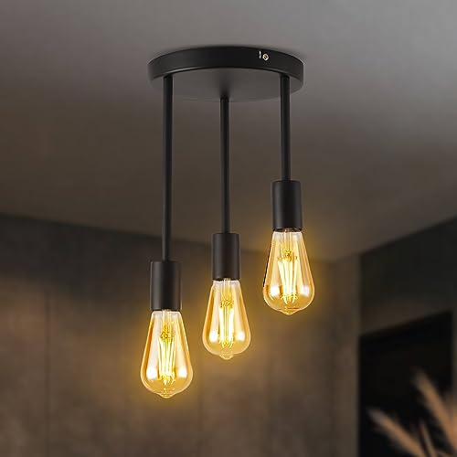 ANWIO Ceiling Lights,Black Kitchen Lights Ceiling,3 Way Ceiling Lights Fitting,Dining Room Lights Ceiling,Ceiling Hanging Light for Living Room,Bedroom (NO Bulbs)