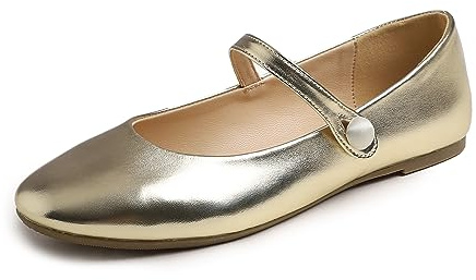 Feversole Women's Mary Jane mode, klassiska platta skor dam eleganta Mary Jane pumps med mjukt spänne balett dansskor för kvinnor, Glod light, 40 EU