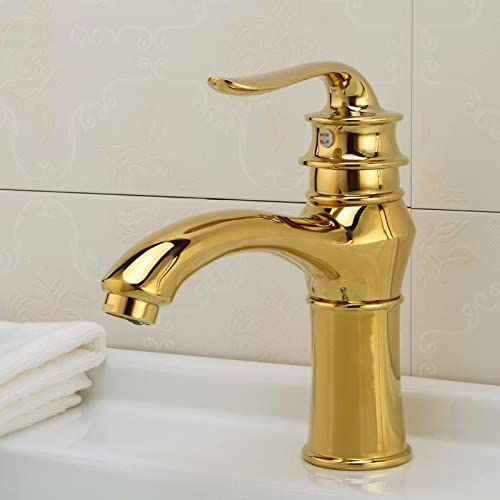 ZYCDP Waschbeckenarmatur Retro Einhebelmischer Bad Waschbecken Armaturen Bad Vintage Waschbecken Armaturen Messing, Gold, Kurz