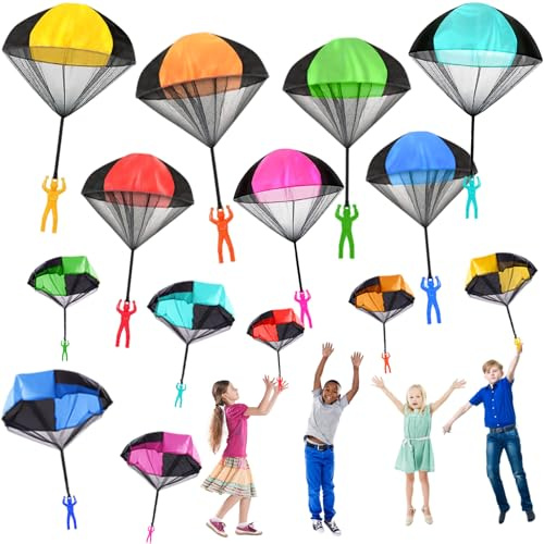 Juuxncgv 14 Pcs Parachute Toy,Tangle Free Outdoor Flying Parachute,Hand Throw Flying Toys for Children's,Kids,Boys,Girls,Gifts,Party Favors,No Battery nor Assembly Required(7 Colors)