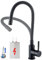 Auralum Rubinetto da cucina a bassa pressione, nero, rubinetto flessibile da cucina, 3 porte, rubinetto da cucina a bassa pressione, girevole a 360°, miscelatore da cucina per caldaia, rubinetto per