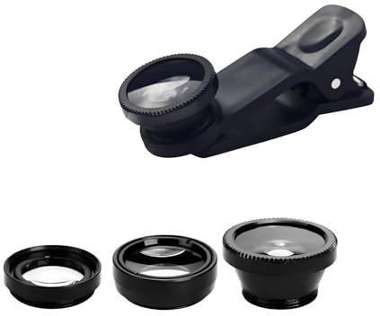 3-in-1 Universale Handy-Kamera-Objektiv-Set - Clip-On Adapter mit Fischaugen-, Weitwinkel- und Makro-Linse - Kompakt und schwarz für alle Smartphones