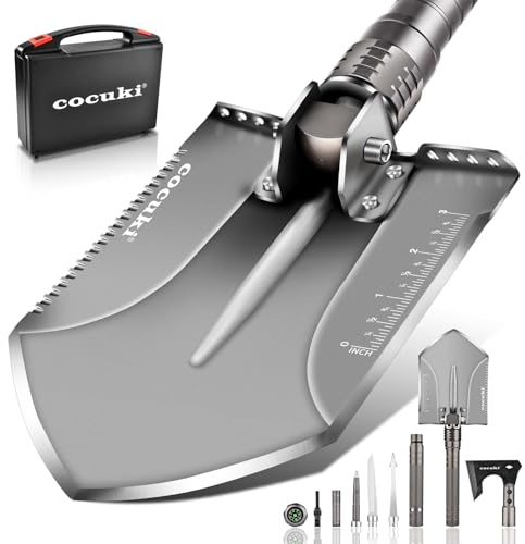 CoCuKi 1.0 Multifunktionale Outdoor-Klappschaufel mit Einstellbarer Ausrüstung aus Kohlenstoffstahl, geeignet für Outdoor-Camping-Wandern und Überlebensnotfälle