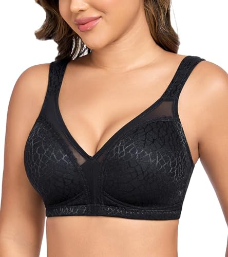 Curyon Soutien-Gorge Minimiseur pour Femmes sans Armatures Grandes Tailles Bonnets Entiers sans Rembourrage Confort au Niveau du Dos Doux Élastique Noir 105G