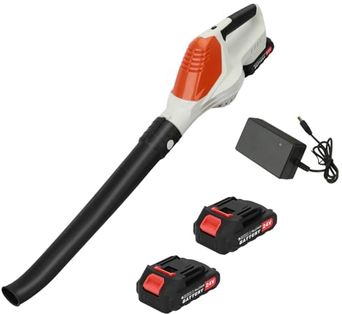 Akku-Gebläse 24 V, Akkus Laubbläser mit Akkus und Ladegerät, elektrischer Laubsauger/Laubbläser zum Laub Zusammenkehren, Akku-Laubläser mit 2x24V Akkus und Ladegerät Weiß