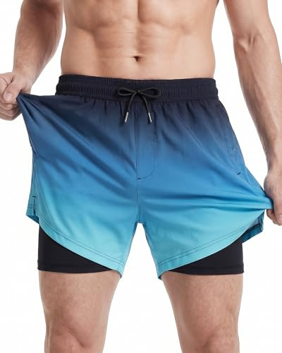 MaaMgic Short de Bain pour Homme Maillot de Bain Rayée avec Poche Séchage Rapide Short de Plage pour Vacance Piscine