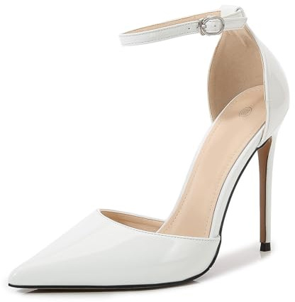 Escarpins à Bout Pointu pour Femmes, Escarpins à Talons Hauts Aiguilles de 4.72 Pouces, Grande Taille, Bout fermé, modèle Sexy, Chaussures de Demoiselle d'honneur,Blanc,37 EU