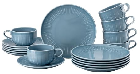 Rosenthal Joyn Denim Blue, blau, 18 -tlg. Porzellanset, Teller, Kombi-Tassen & Untertassen, leichter und natürlicher Look, moderne u. urbane Note, spülmaschinen- & mikrowellenfest