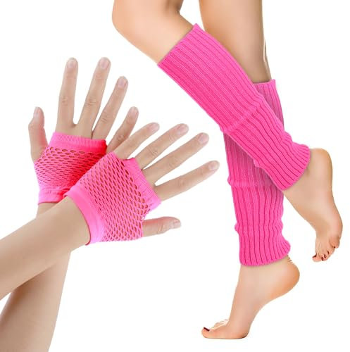 Yolev Fischnetz Handschuhe 80er Jahre Party Bekleidungs Set Stulpen Damen Fischnetz Handschuhe Elastische Beinstulpen Sport Yoga Zubehör Weich Netzhandschuhe Sportgeschenk