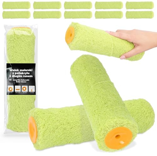 10x Färgroller 25 cm Färgrullar Målarrulle Reserv Långt Hår Lackrulle Måla Lack Möbler Väggar Renovering Tillbehör Robust Rullborste Målartillbehör Lackeringsrulle Fasadrulle