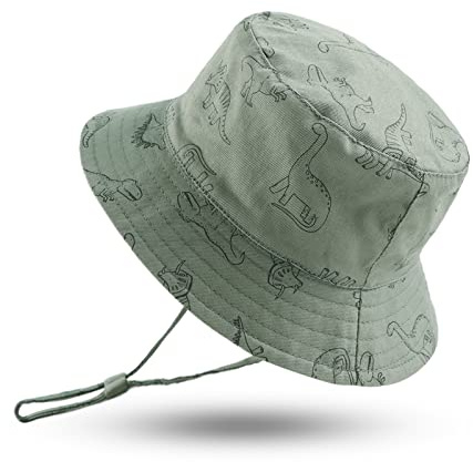 XIAOHAWANG Sombrero para el Sol del Bebé Sombrero de Protección UV para Niños Sombrero para Niñas Sombrero de Pesca para Niños de Verano con Forro de Malla (Dinosaurio Verde, 48CM)