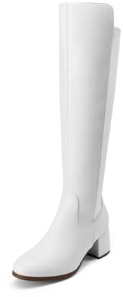 DREAM PAIRS Women's Knee High Stretchy Fashion Boots,White,6.5