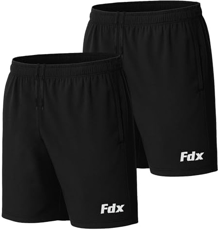 FDX Men’s Running and Gym Shorts with Side Zip Pockets Lightweight Moisture Wicking Shorts for Skip Rope Outdoor Sports Workout Exercise Pro Black PO2,L