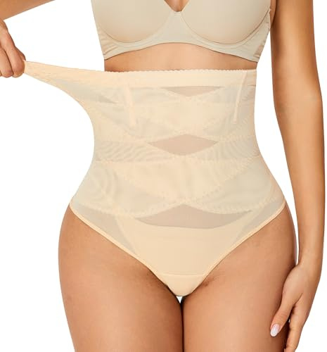Hioffer High Waisted Tummy Control Shapewear Thong for Women Seamless Slimming Body Shaper Shaping Knickers Underwear （S-3XL）