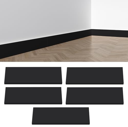 5 pezzi battiscopa ispessiti, battiscopa per pavimento, 45 * 12 cm, autoadesivo, rivestimento da parete, idrorepellente e sporco-repellente, lunghezza totale 2,25 m (nero puro)