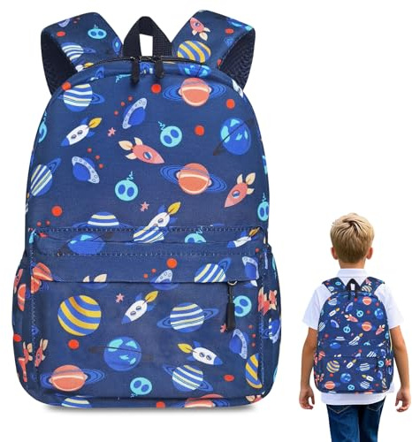 ICHOWHO Kids Backpack, Toddler Backpack, Backpacks Kindergarten Boy, School Kids Hiking Backpacks, Kindergarten Canvas Holiday Travel School Bag for 3-6 Years Old Outdoor (Navy Blue Rocket)
