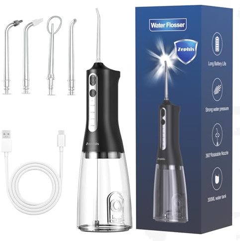 Water Flossers for Teeth Cordless, Dental Water Jet Flosser with 4 Modes & 4 Jet Tips, Rechargeable Teeth Water Flosser, IPX7 Waterproof Electric Flosser Water Jet for Oral Cleaning(B)