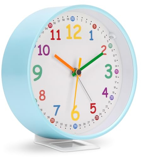 VIVILINEN Despertador analógico para niños sin tictac, para niños y niñas, despertador educativo para principiantes en la escuela, con luz nocturna, regalo escolar, funciona con pilas