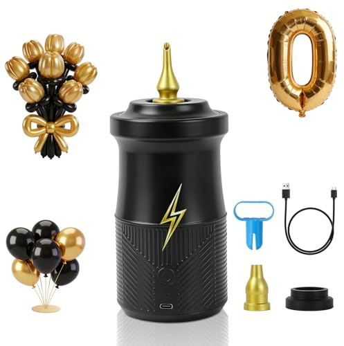 PlusFive Bomba eléctrica inalámbrica para globos, bomba de aire recargable tipo C con batería de 2000 mAh y 3 boquillas para globos redondos/papel de aluminio/260Q de largo inflado y aspirado, bomba