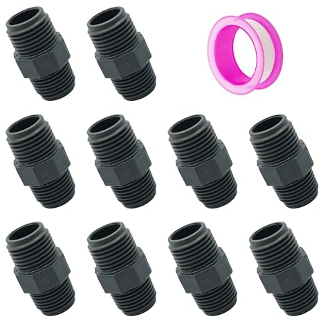 bskkw 10PCS 1/2 PVC Hex Nipple Fitting, G1/2 X G1/2 Male Thread Coupling Adapter, Pipe Connector for Plumbing Water System