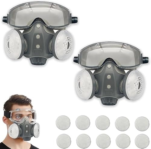 Dust Proof Integrated Respirator Mask with Filters & Goggles,Reusable Full Face Safety Mask (B*2Sets)