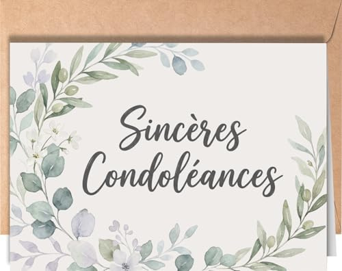 Carte de Condoléances avec Enveloppe – Sincères Condoléances – Carte de Sympathie au Design Minimaliste et Floral pour Exprimer Soutien et Réconfort à la Famille Endeuillée - EU 311