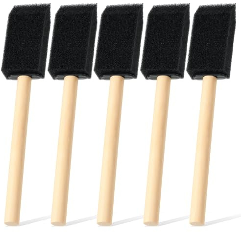 5 Pcs Foam Paint Brushes, 1 Sponge Paint Brush with Wood Handle, Sponge Brushes for Painting DIY Craft Varnishes Painting and Cleaning