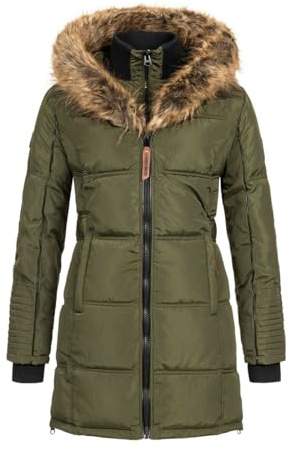 Geographical Norway Beautiful - Piumino da donna, con cappuccio in pelliccia Kaki Small