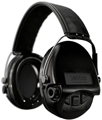 Sordin Pro Ear Muffs - 75302-02-G-S - Active and Electronic Ear Defenders w/Leather Headband - Gel Pads - Black