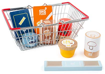 small foot Lebensmittel-Set im Einkaufskorb fresh aus Holz, für Kinderküchen und Kaufmannsläden, ab 3 Jahren, 11443