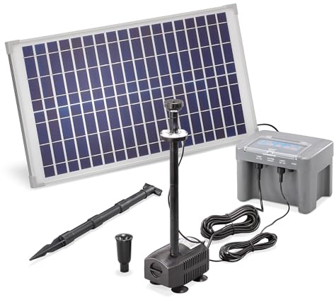 esotec Solar Teichpumpenset 25 650 LED pro Batt, Komplettset, Pumpe, Solarmodul, Solarbrunnen, Gartenteich Springbrunnenpumpe, Springbrunnen, DIY Wasserspiel, 1,4m, 650l/h, 101925