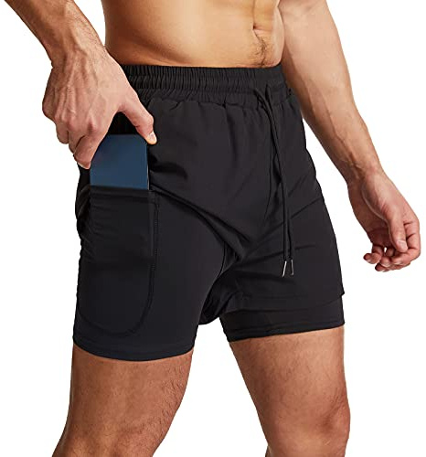 Danfiki Short de Sport 2 en 1 Respirant pour Homme avec Poches Sport Séchage Rapide Leggings de Sport avec Poche Base Layer Stretch