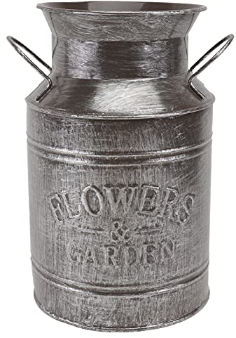 Cabilock Metal Flower Bucket 8.7 Inch Vintage Galvanised Milk Churn with Shabby Chic Design Rustic Iron Pitcher Vase for Home Garden Wedding Decoration