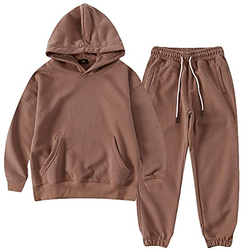 amropi Bambini Ragazzi Tuta Felpa con Cappuccio e Jogging Pantaloni 2 Pezzi Tute da Sportivo caffè, 3-4 Anni
