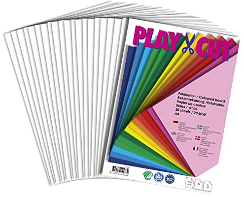 PLAY-CUT, Lot de 20 feuilles de carton photo A4 300 g/m² Blanc