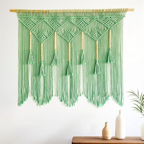 Youngeast Large Macrame Wall Hanging Macrame Headboard for Bedroom Window Curtains Boho Wall Decor Art tapestry Tassel Woven Wall Backdrop 31”X39” (Wood Dowels Not Included)