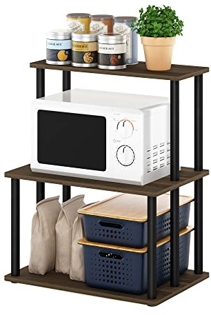Furinno TURN-N-TUBE Coffee Bar, 3-Tier Bakers Rack, Kitchen Shelves, for Pantry Organizers and Storage, Kitchen Organization, Columbia Walnut