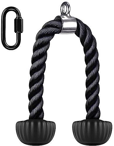 Kipika Trizeps Seil Trizeps Tau, Heavy Duty Nylon Seil mit Weichem Gummi Enden, Trizepsseil Lang 71 cm, Schwarz 1 Stück