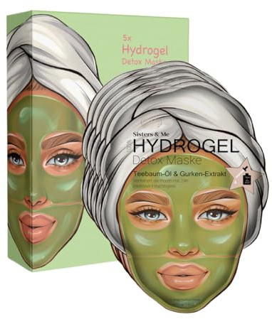 Sisters & Me 5x Gesichtsmaske Hydrogel Detox Skincare Set anti Pickel und Mitesser mit Niacinamide Serum, Teebaumöl, Hyaluronsäure, Aloe Vera, hochdosiertes Gesichtsmasken Set