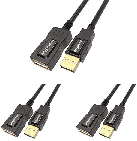 Amazon Basics 7GV4 USB 2.0 A-Stecker auf A-Buchse Verlängerungskabel (1 m), Schwarz, 3er Pack