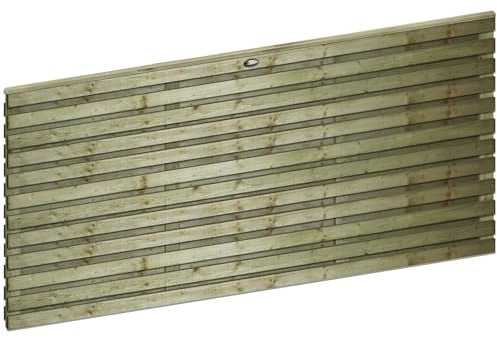 Roma Double 6x3ft (W: 6ft x H: 3ft) Modern Thick Horizontal Double Slatted Treated 2-Sided Fence Panel Full Privacy Venetian Style Garden Dividing Wall Width 1828mm x Height: 916mm